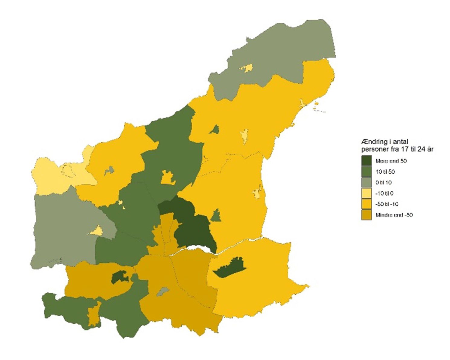 De 17-24-årige - Historisk udvikling fra 2016 til 2025 - antal