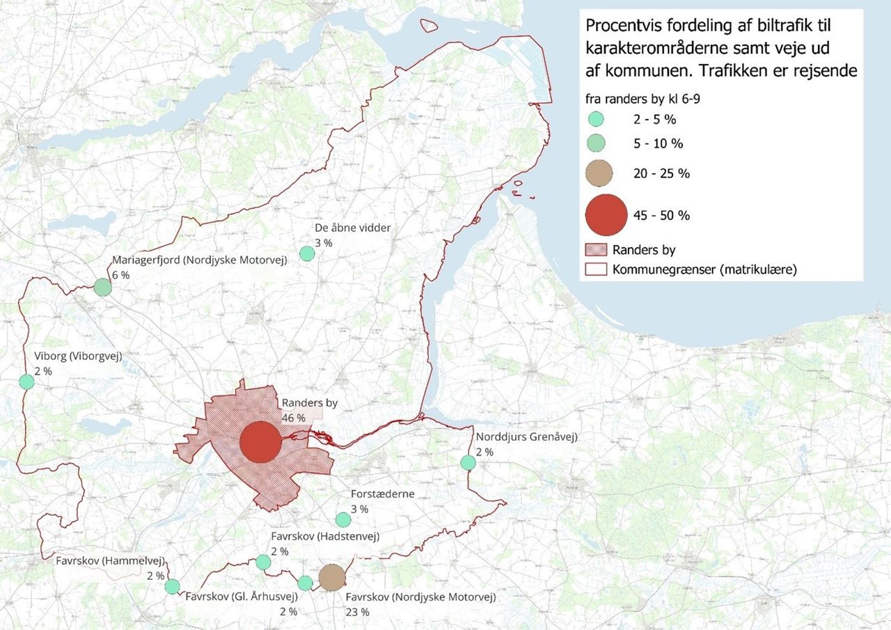 Fordeling af trafik fra Randers by til karakterområderne