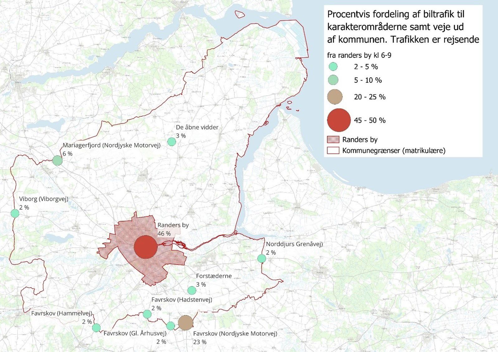Fordeling af trafik fra Randers by til karakterområderne
