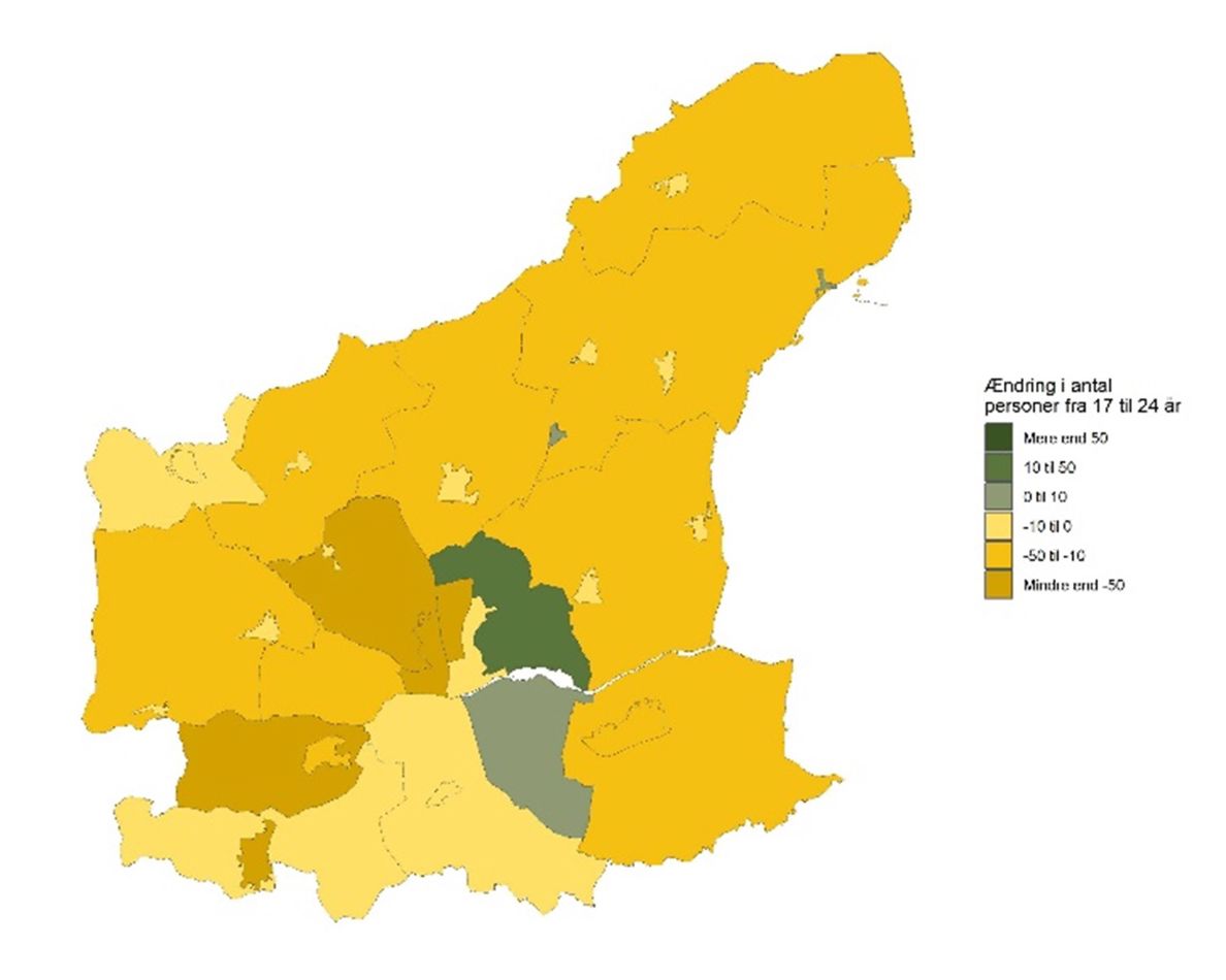 De 17-24-årige - Forventet udvikling fra 2026 til 2035 - antal