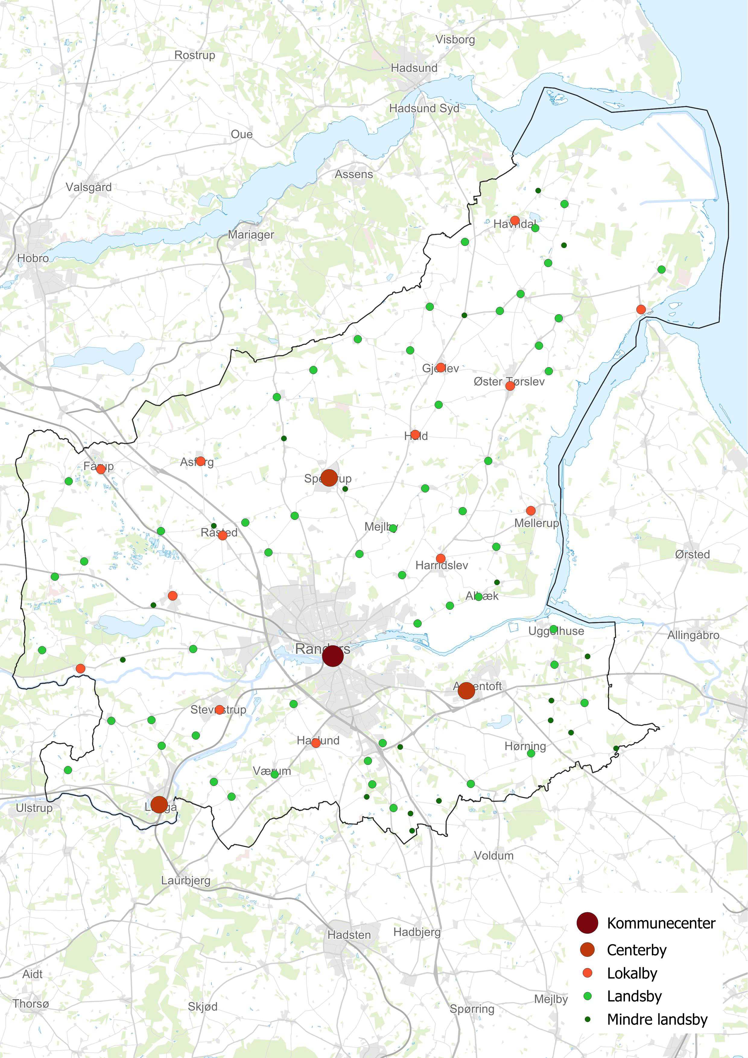 Kort: Oversigt over byer i Randers Kommune