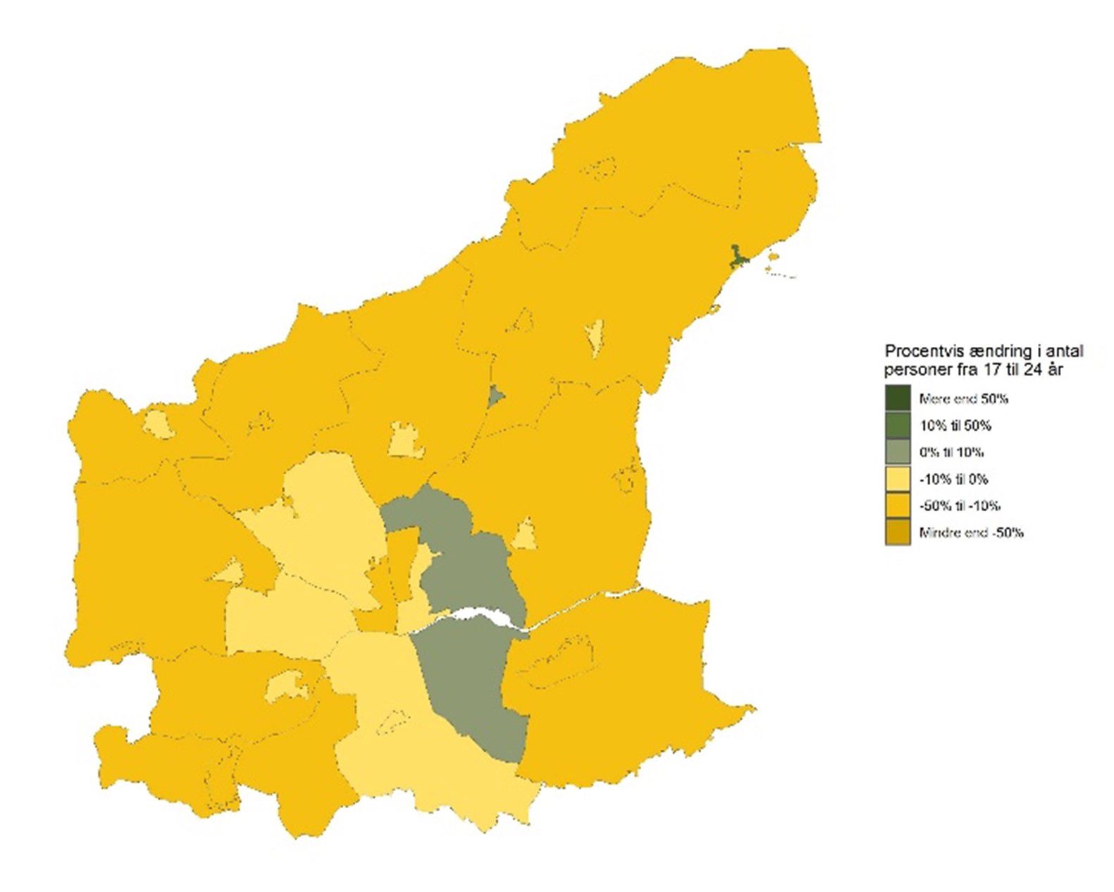De 17-24-årige - Forventet udvikling fra 2026 til 2035 - procent