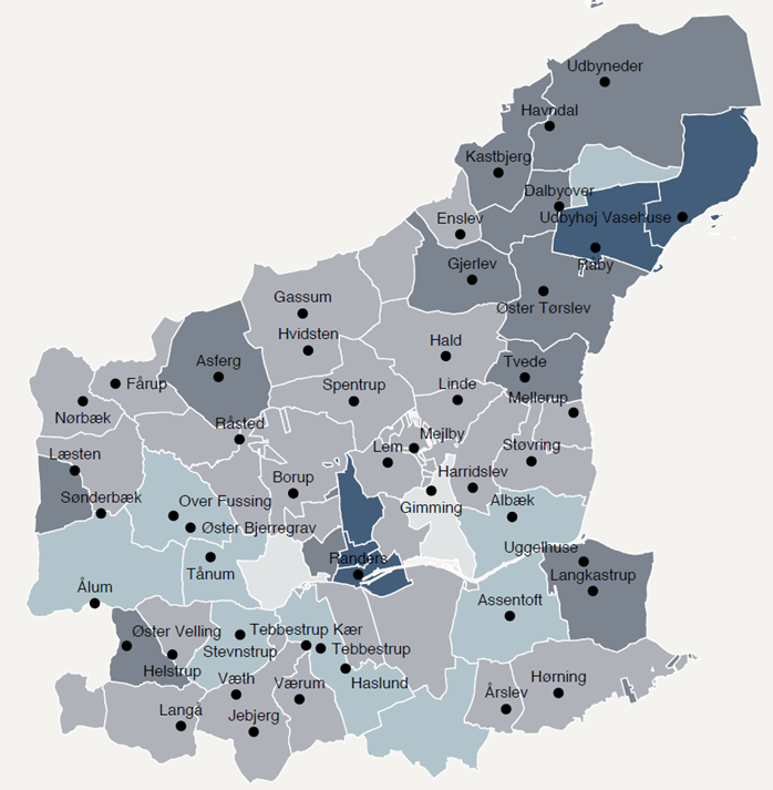 Kommunekort opdelt i socioøkonomiske områder