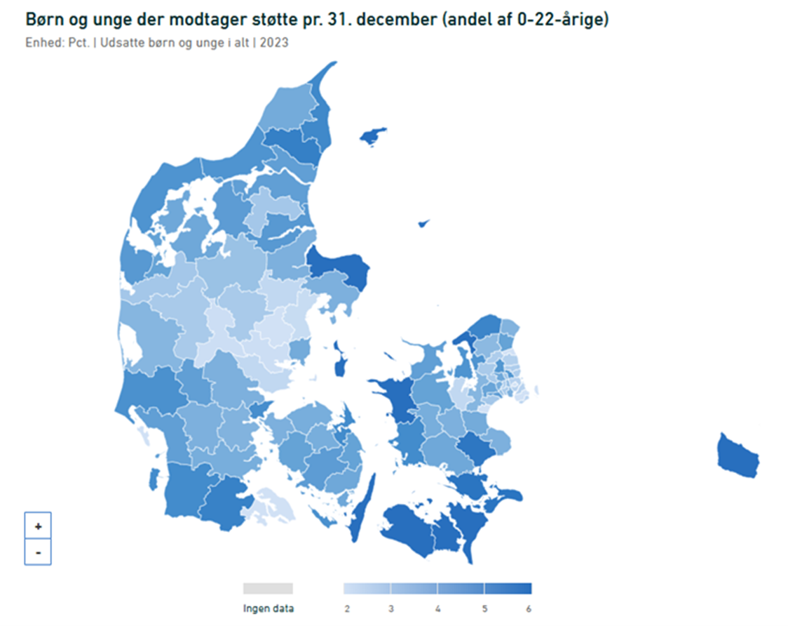 Børn og unge der modtager støtte pr. 31. december (andel af 0-22-årige)