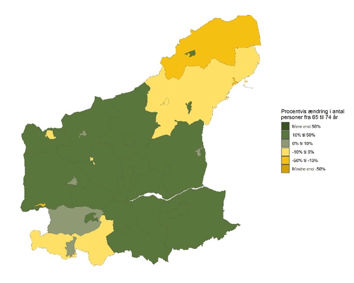 De 65-74-årige - Forventet udvikling fra 2026 til 2035 - procent