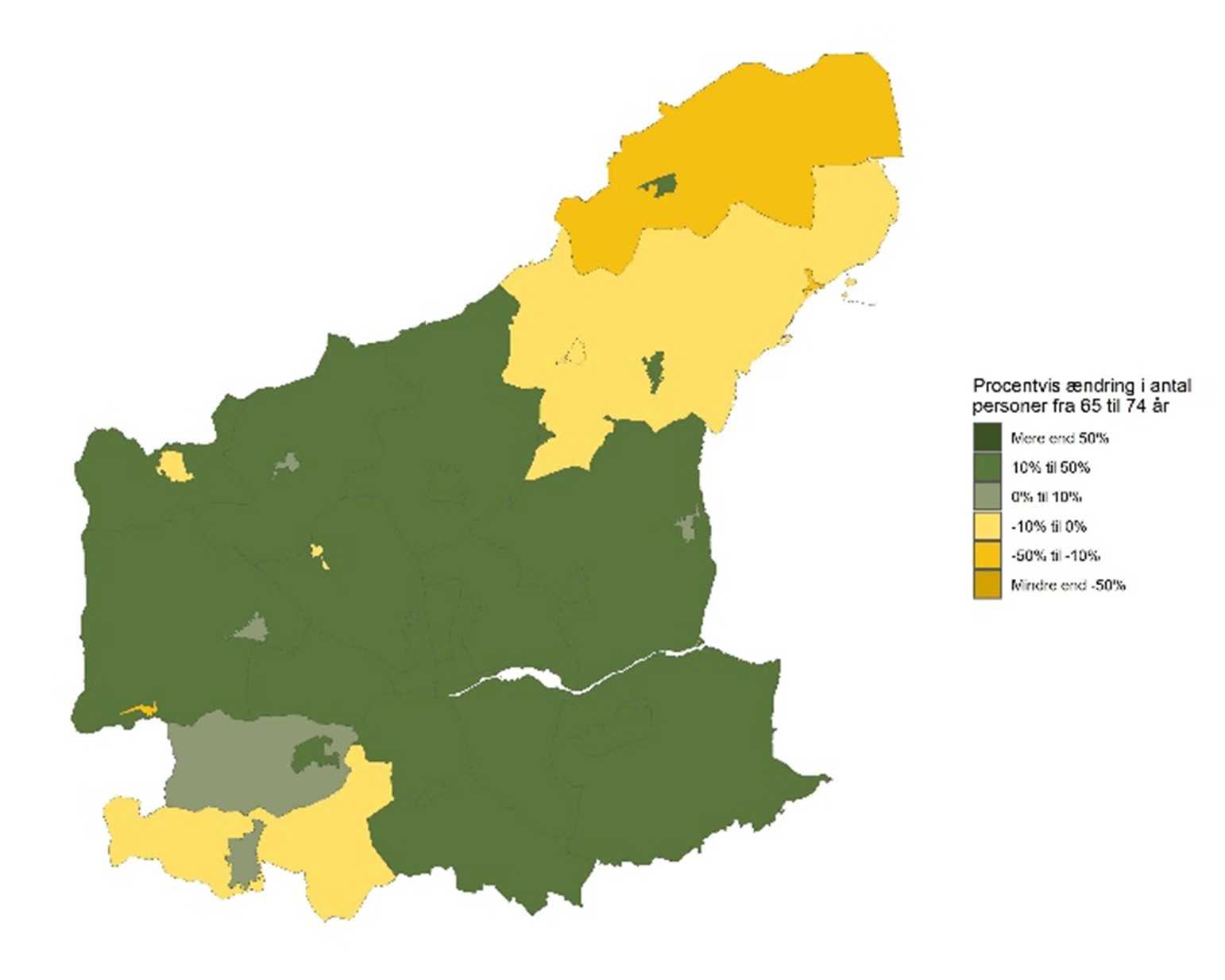 De 65-74-årige - Forventet udvikling fra 2026 til 2035 - procent