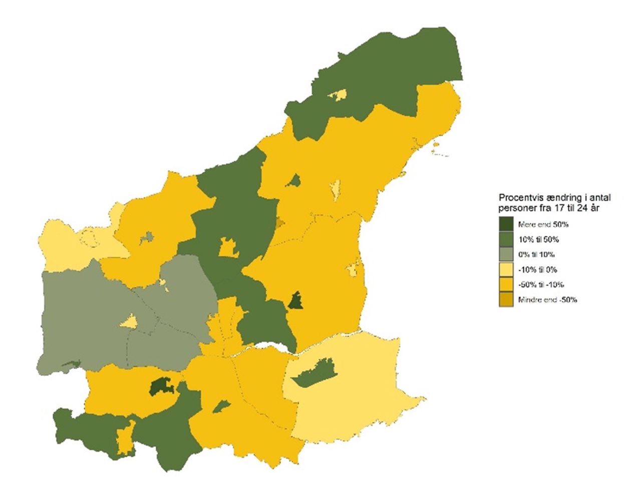 De 17-24-årige - Historisk udvikling fra 2016 til 2025 - procent