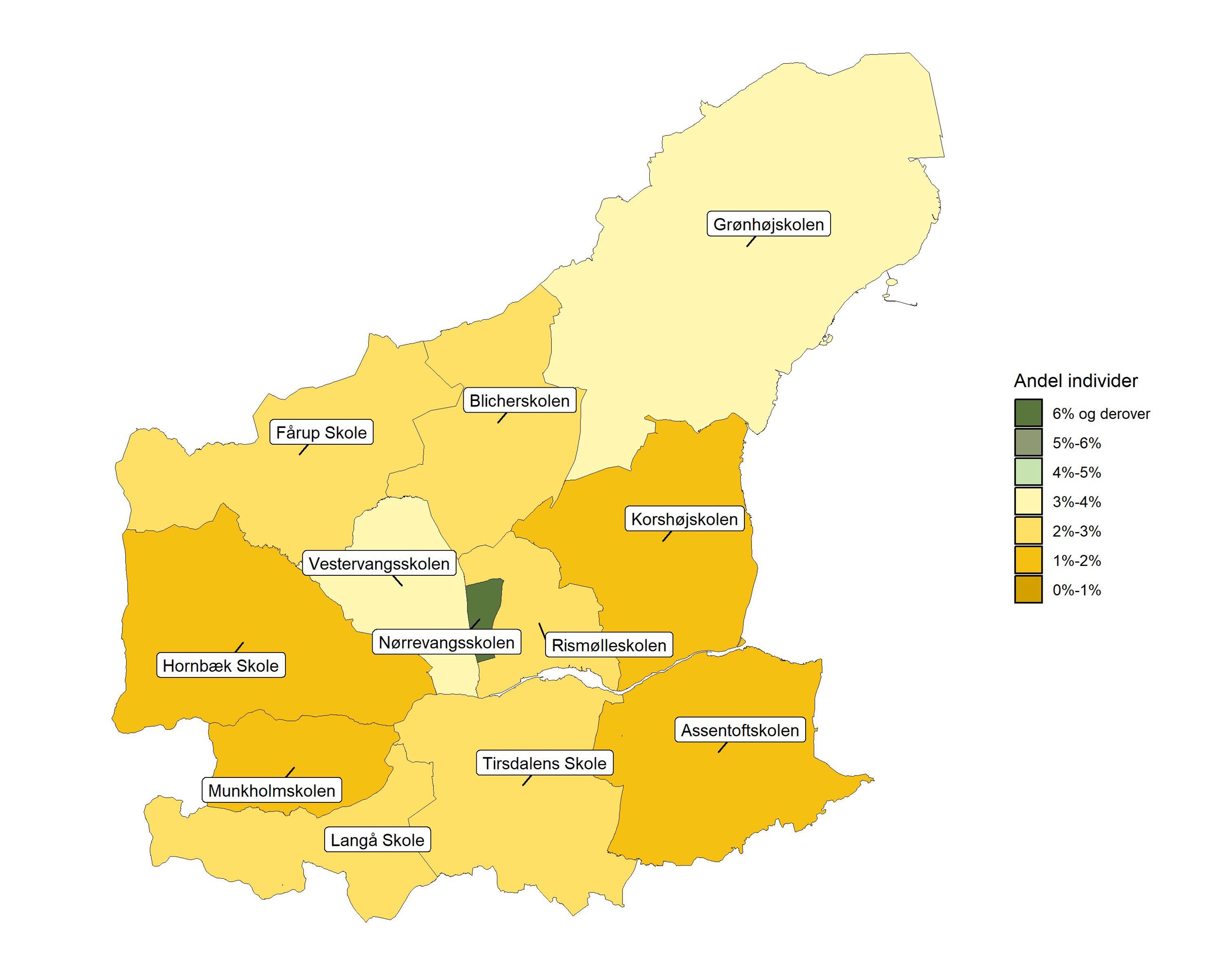 Kort 5. Andel af +18-årige borgere med en kontakt/sag på både sundhedsområdet og i jobcenteret i januar 2025
