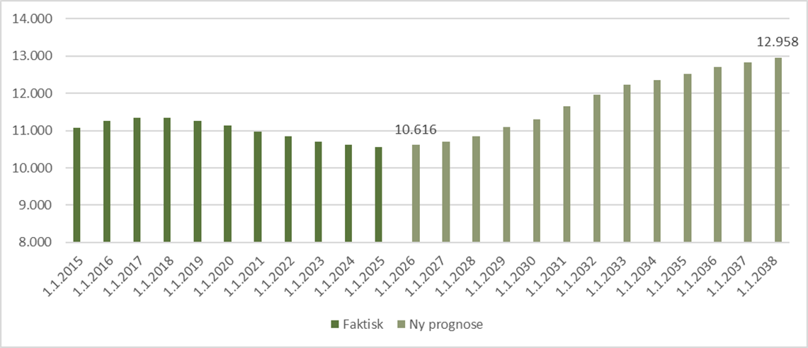 Udviklingen i antal 65-74-årige (prognose fra 2026)