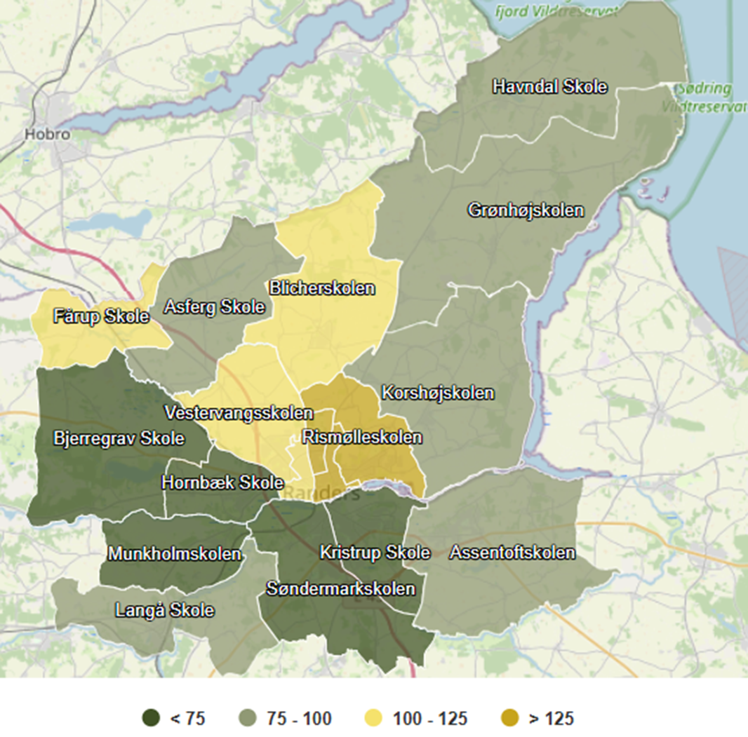 Oversigt - det indekserede behov for specialundervisning på tværs af skoledistrikterne, september 2024