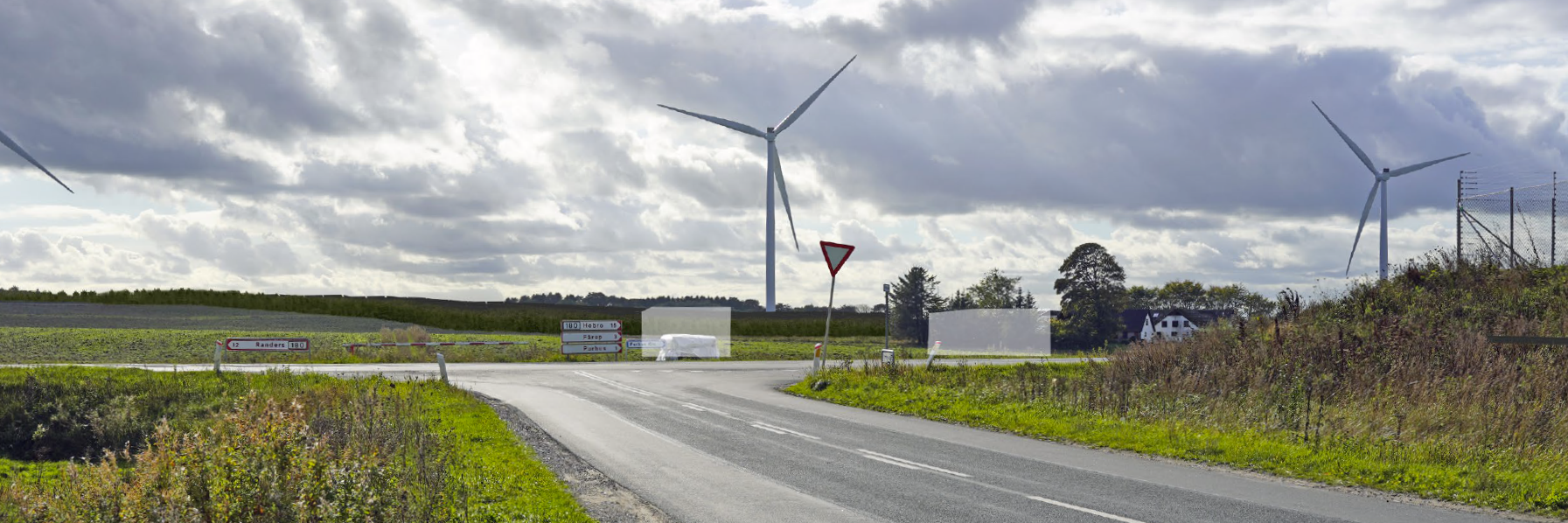Visualisering af solcelleanlæg set fra Vestergade. Solcelleanlægget kan ses på bakken i baggrunden.