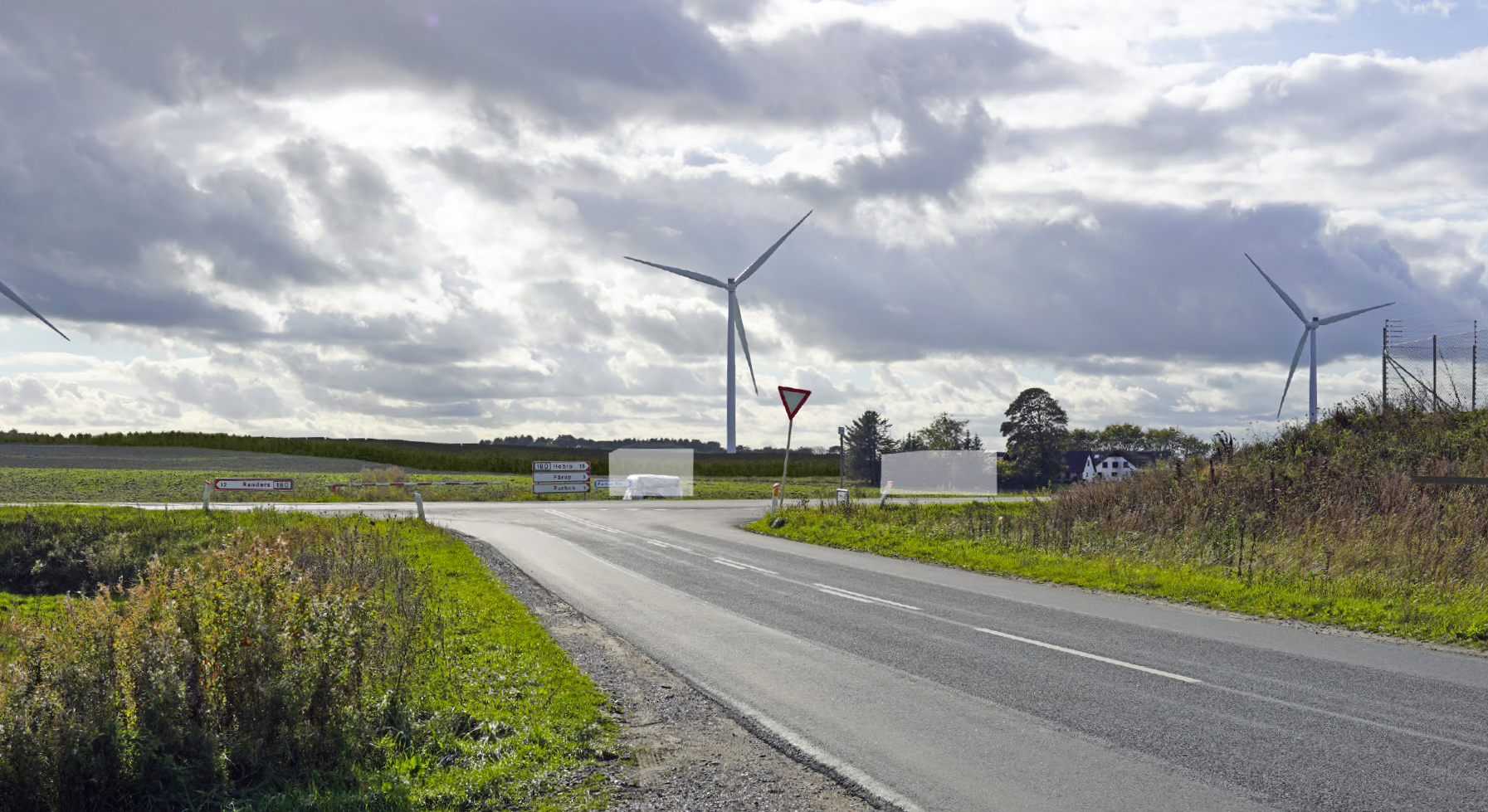 Visualisering af solcelleanlæg set fra Vestergade. Solcelleanlægget kan ses på bakken i baggrunden.